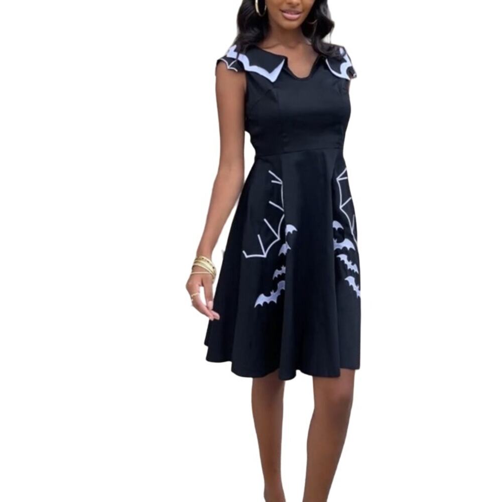 Women's‎ Plus Size 5XL Halloween Bats Embroidered Gothic Spider Web Dress